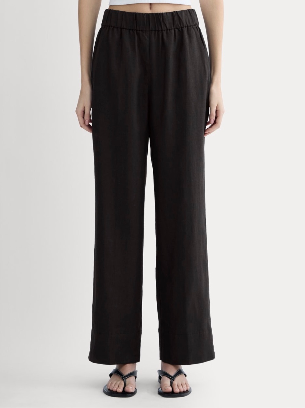 Everlane The Linen Easy Pant Black Pull On Wide Leg Elastic Waist Wide Leg M